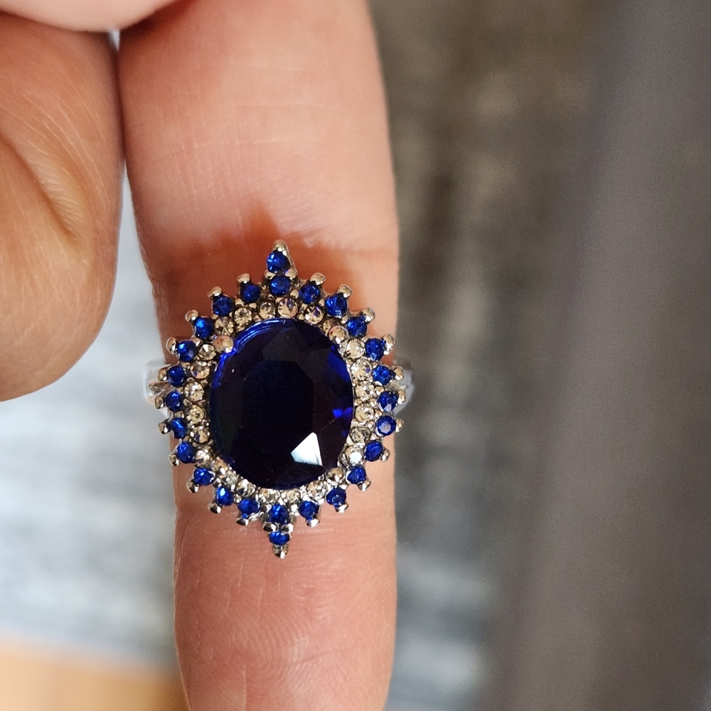 New 925 Silver Oval Cut Blue Sapphire Diamond Ring for Women - Picture 12 of 12